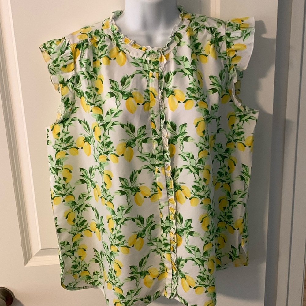 Loft ruffle sleeve lemon print sleeveless top, sz L